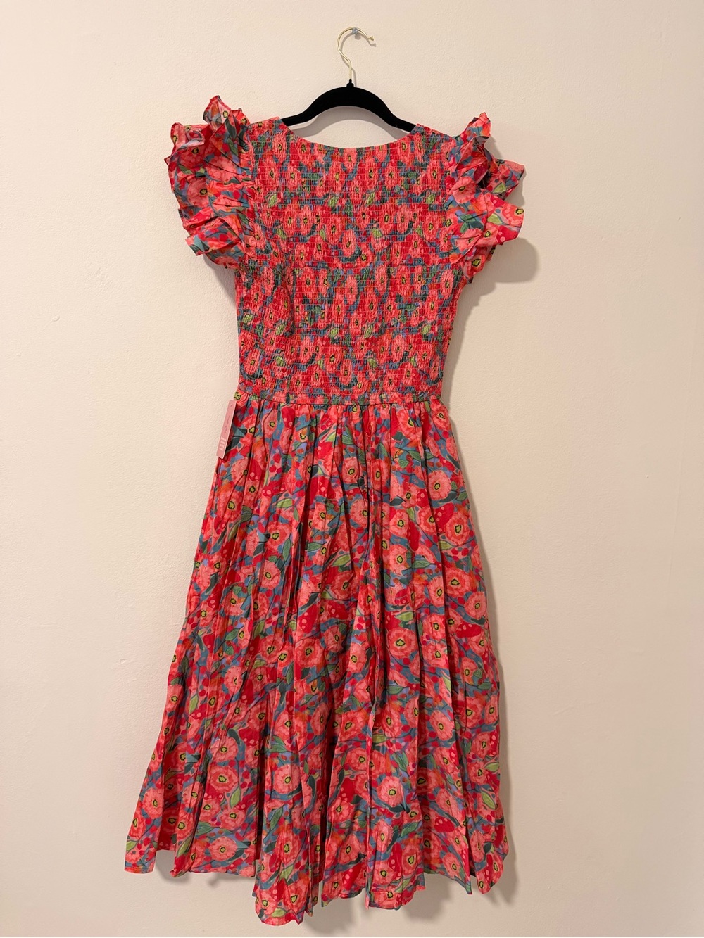 Ivy City Co Coral Floral Smocked Dress with Ruffle Sleeves - Picture 3 of 4